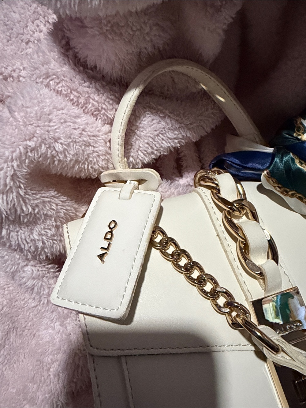 ALDO Cream Crossbody Bag with Navy & White Scarf - Picture 4 of 4